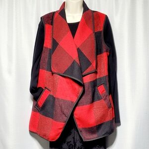 Buffalo Plaid Black & Red Waterfall Vest Women's (L)